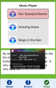 A screenshot of an application showing a very similar view to the other image on this page. However, in this case, the buttons are individually focusable.