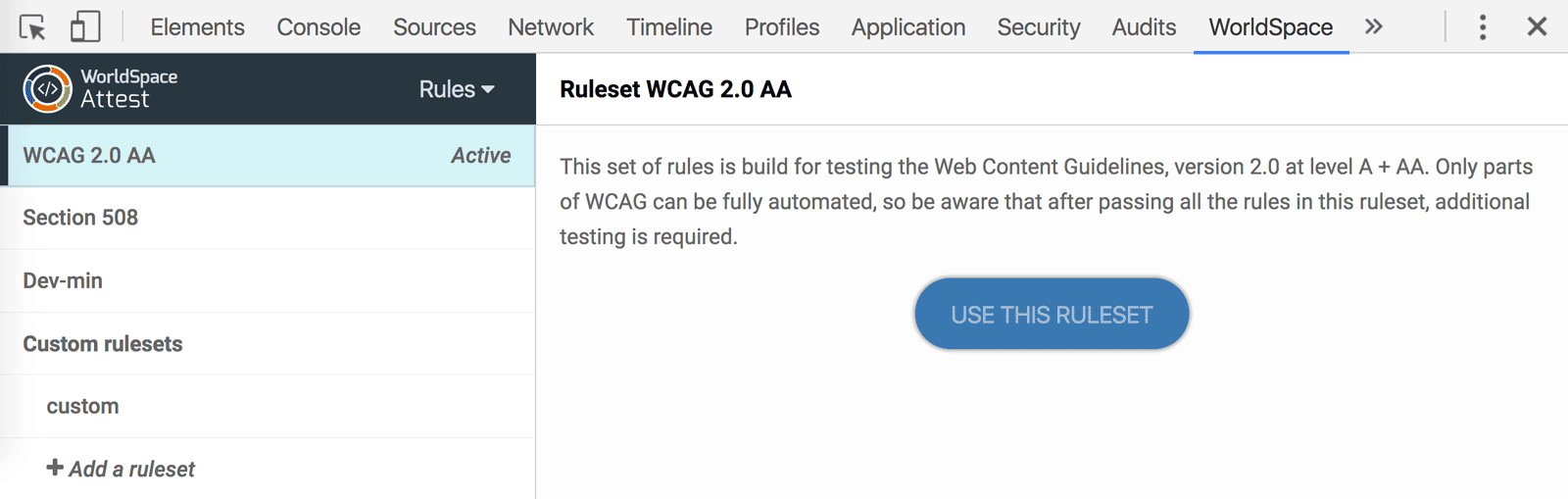 Attest Developer Tools Extension Rules view