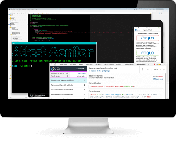 A screenshot of Deque's accessibility tools