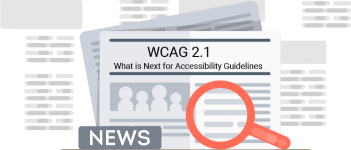 Newspaper illustration, the headline says "WCAG 2.1: What is next for accessibility guidelines