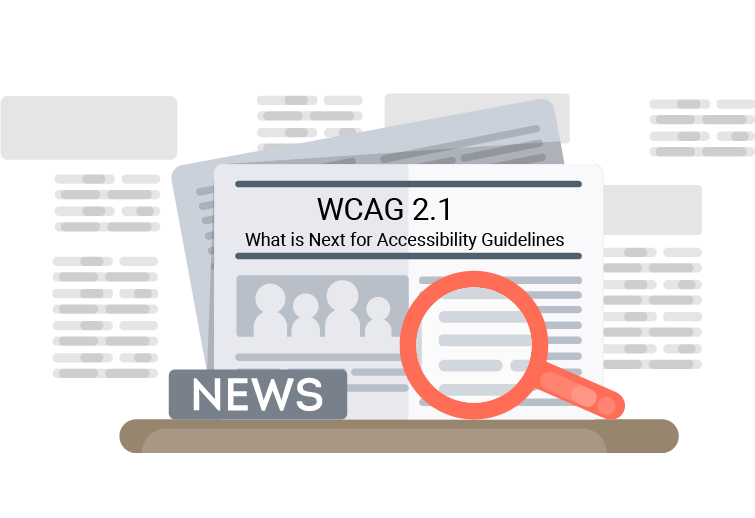 Newspaper illustration, the headline says "WCAG 2.1: What is next for accessibility guidelines