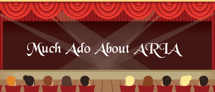 Illustration of stage with text much ado about ARIA in the spotlight