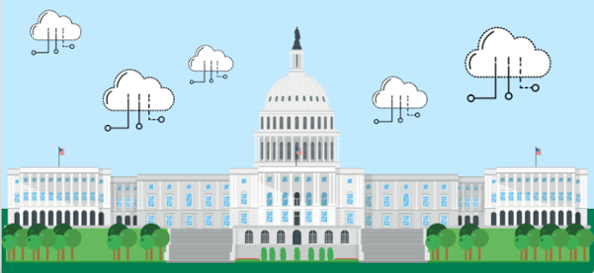 Illustration of capital building with cloud nodes above it.
