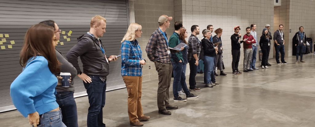 At the end of Contributor day, project leaders report to the larger group on progress made. Joe McGill represented the accessibility group here. Image credit Aaron Campbell.