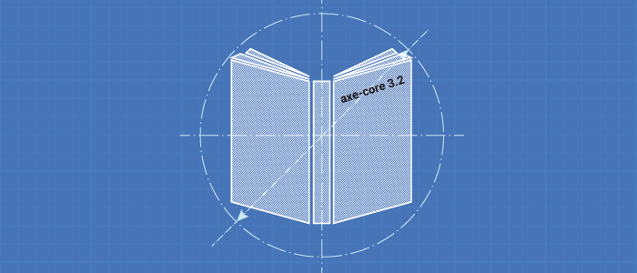 Illustration of axe-core 3.2 printed on a book