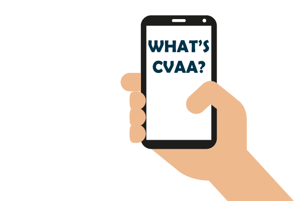 Illustration of a hand holding a mobile device displaying the text, what is cvaa?