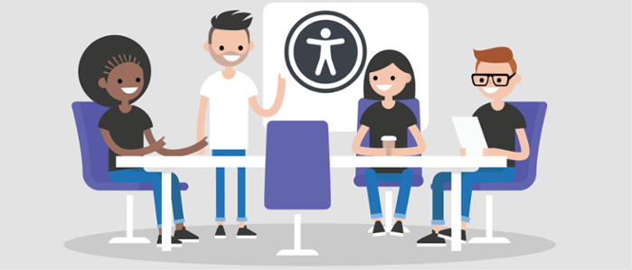 Illustration of colleagues around table discussing accessibility