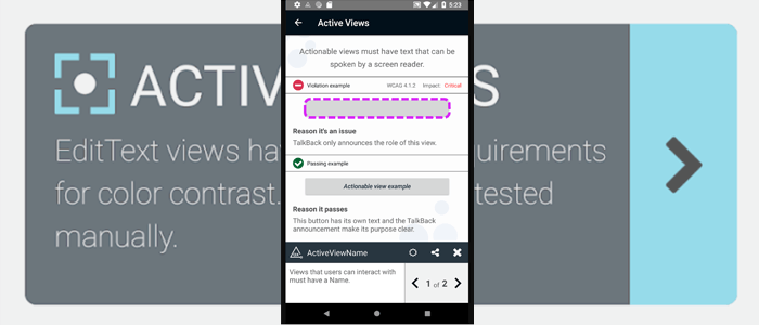 Screenshot of axe for Android mobile app showcasing the Active Views example