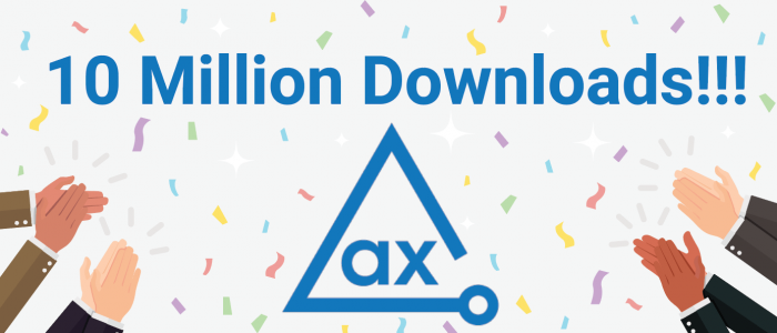 Ten million downloads and the axe logo with confetti and people clapping