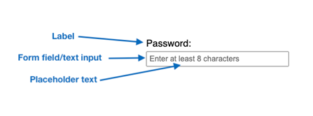 A password text input example with instructions that read Enter at least 8 characters and no placeholder text