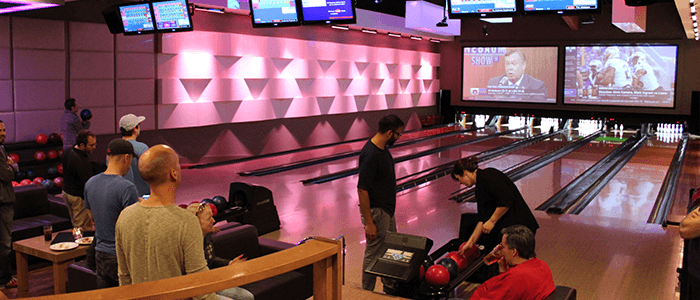 A group of Deque employees bowling
