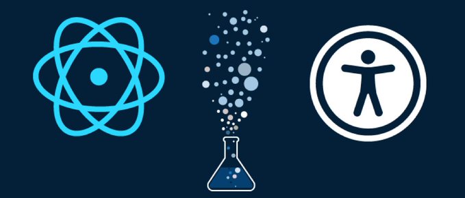 science beaker with react logo and accessibility symbol