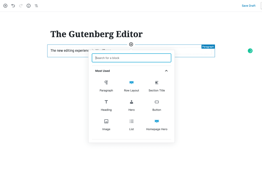 A screenshot of the WordPress Gutenberg Editor