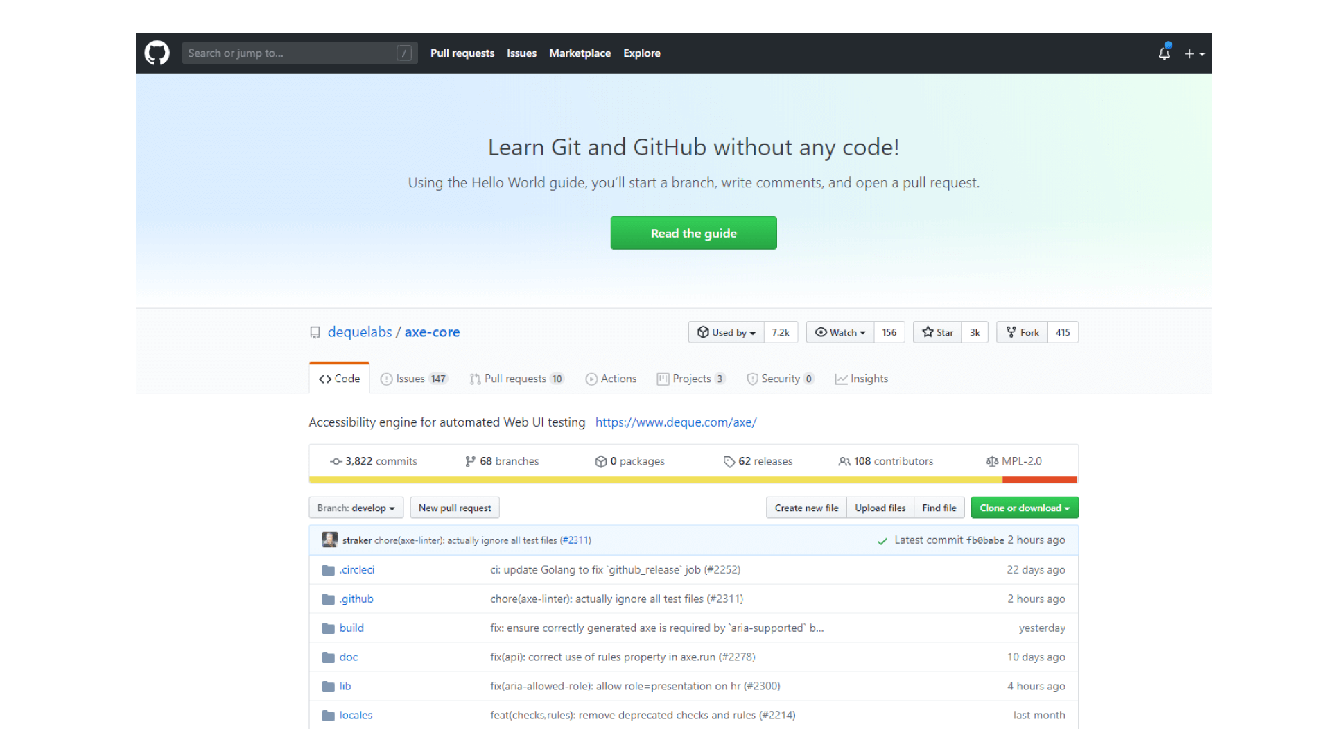 Screenshot of axe-core library on GitHub