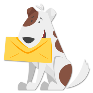 Cute dog with an envelope in its mouth