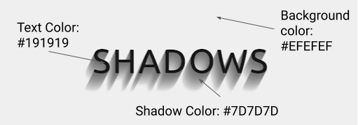 The word shadow with hex codes pointing to color variation on the image
