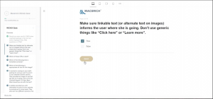Screenshot of Macerich WCAG Accessibility quiz showing a question about linked text.
