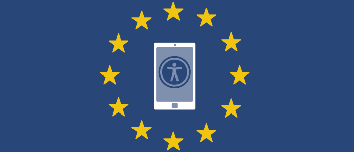 Accessibility logo on a mobile phone and the EU flag