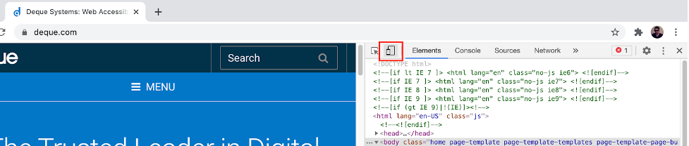 Screenshot highlighting emulation feature in the Google Chrome developer tools