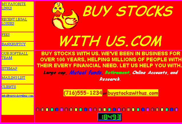 Screenshot of a dated site design using harshly contrasting yellows, reds and a rubber duck image.