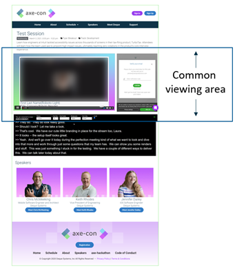 Axe-con session page with the viewing area highlighted, indicating the captioning portion of the screen is pushed out