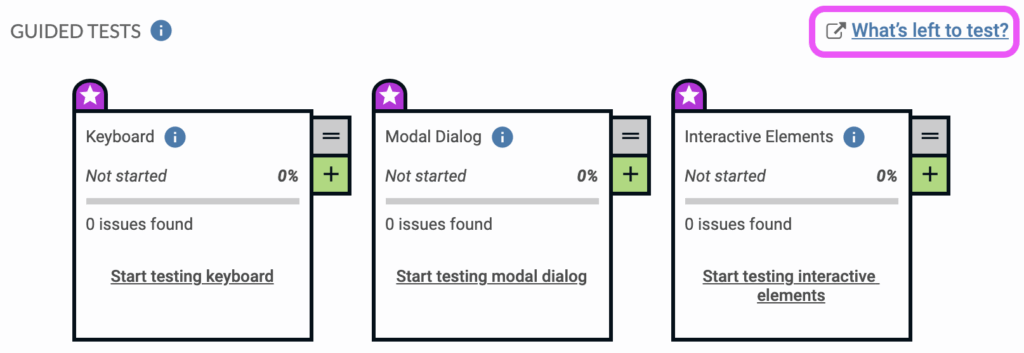 Screenshot of new "What's left to test" axe DevTools Pro feature.
