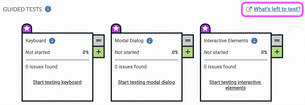 Screenshot of new "What's left to test" axe DevTools Pro feature.