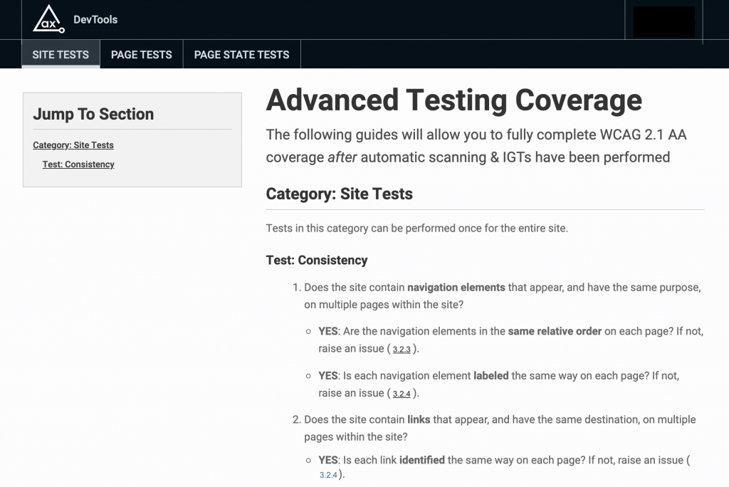 Screenshot of "Site Tests" to help you with advanced testing coverage.