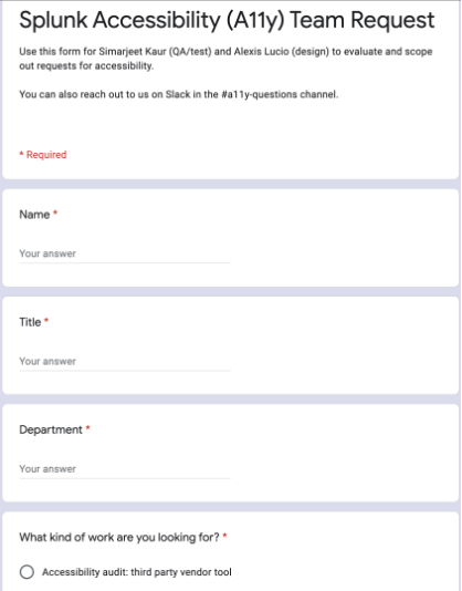 Splunk A11y Request Form screenshot