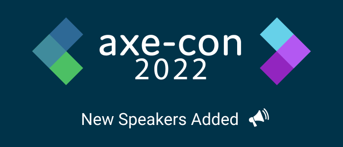 Axe-con logo and the text "new speakers added"