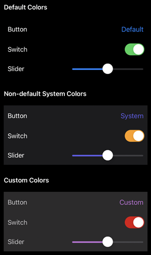 Display & Test Size setting default state in dark mode