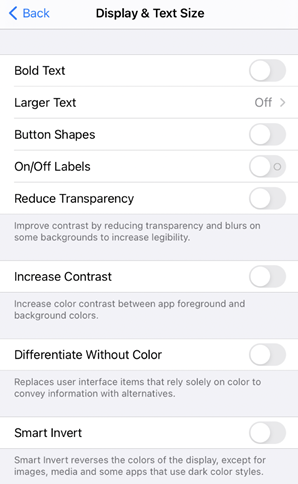 Display & Test Size setting default state