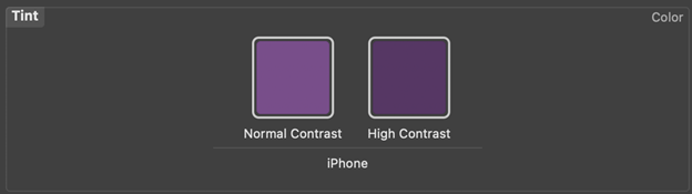 Tint options comparing normal and high contrast