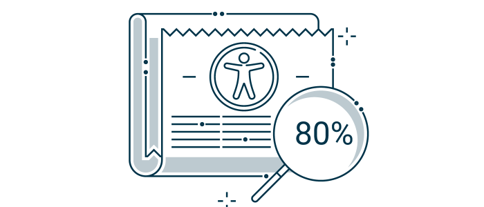 Illustration of a report with the accessibility icon on top and a magnifying glass highlighting the text "80%"