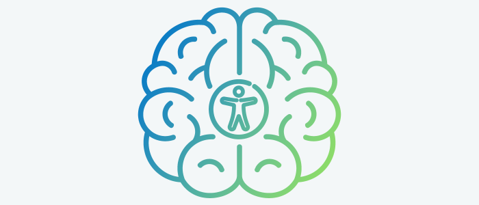 Illustration of a brain with the accessibility icon in the center