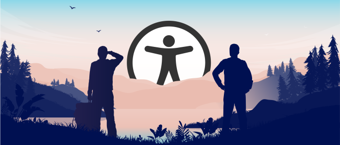 Two hikers looking at the accessibility icon "sun" in the horizon