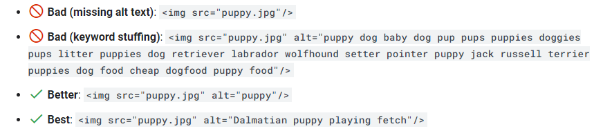 Google's advice regarding image alt text
