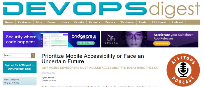 Screenshot of the DevOps Digest article headline