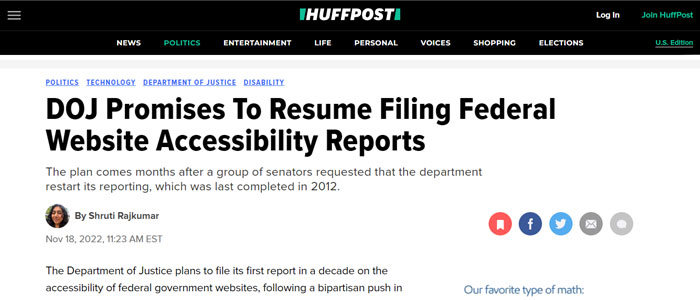 Screenshot of the Huffington Post article headline