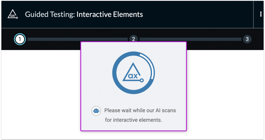 Screenshot of Guided Testing in the axe DevTools extension with a modal message that states: 