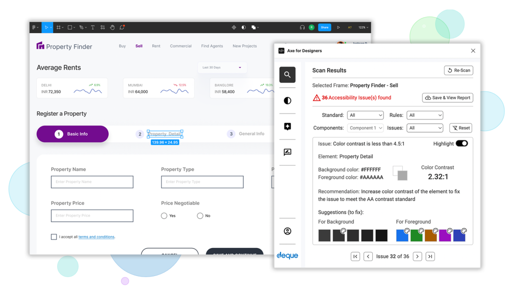 Axe for designers figma plugin showing contrast issues detected