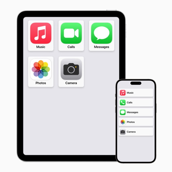 A tablet and iPhone with Assistive Access table layout activated