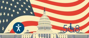 U.S. Capitol building and American flag with digital accessibility and Section 508 icons