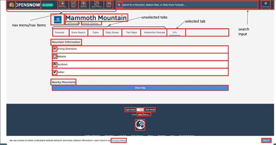 Mammoth Mountain screenshot labelled by ML