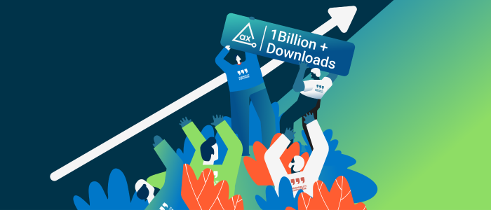 A community of folks hoisting up the axe logo and the text 1 billion downloads