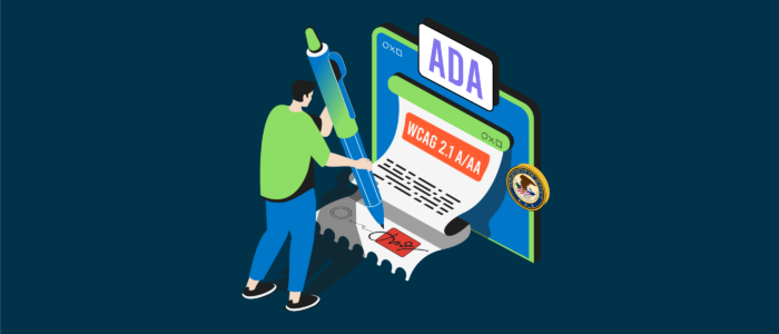 An illustration of someone signing an ADA WCAG document