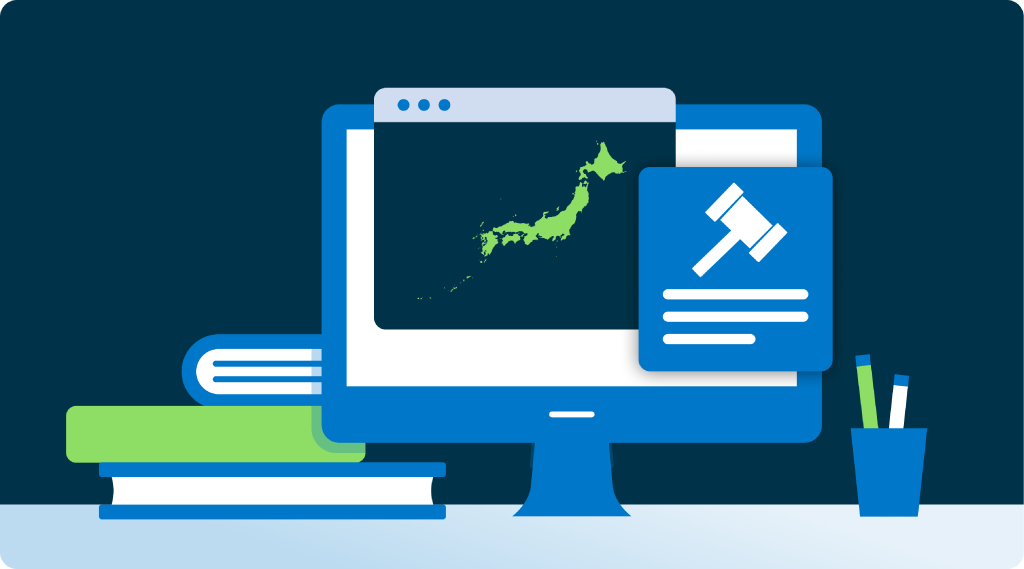 Japan outline alongside a legal gavel