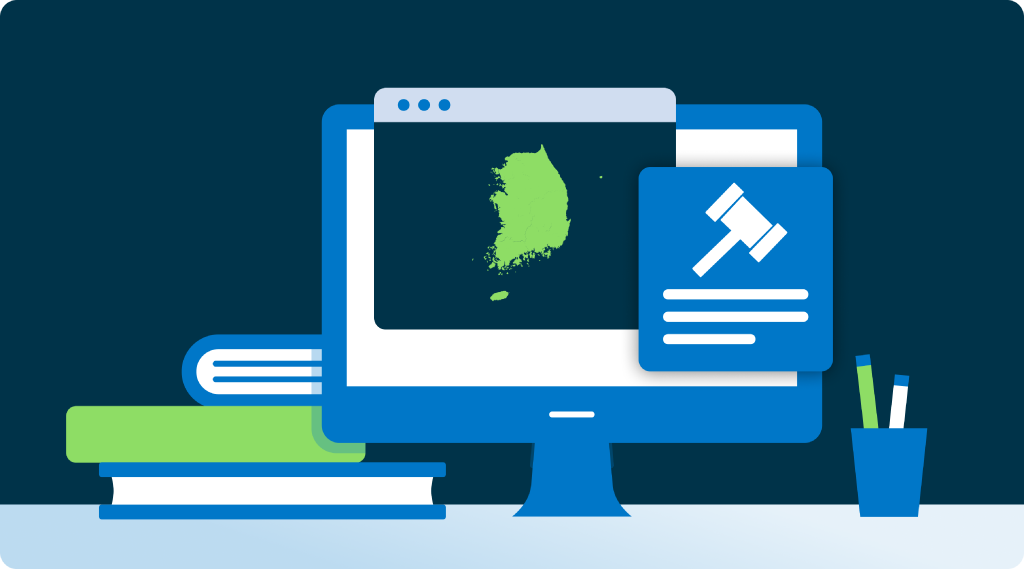 South Korea outline alongside a legal gavel