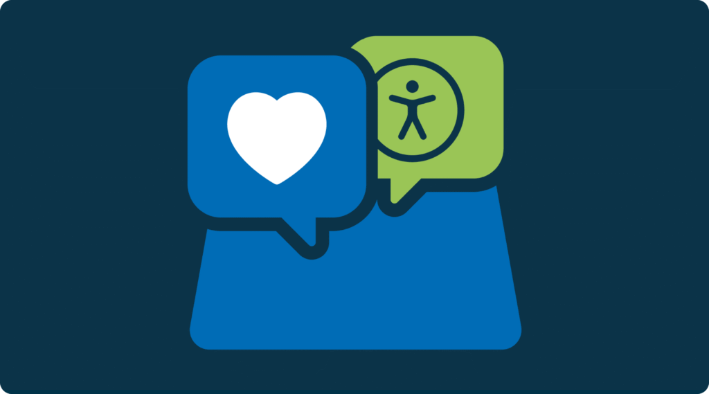 An illustration of a heart icon along with an accessibility icon