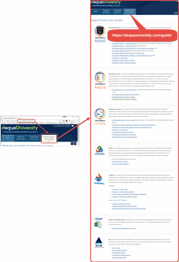 The Deque University Product User Guides page